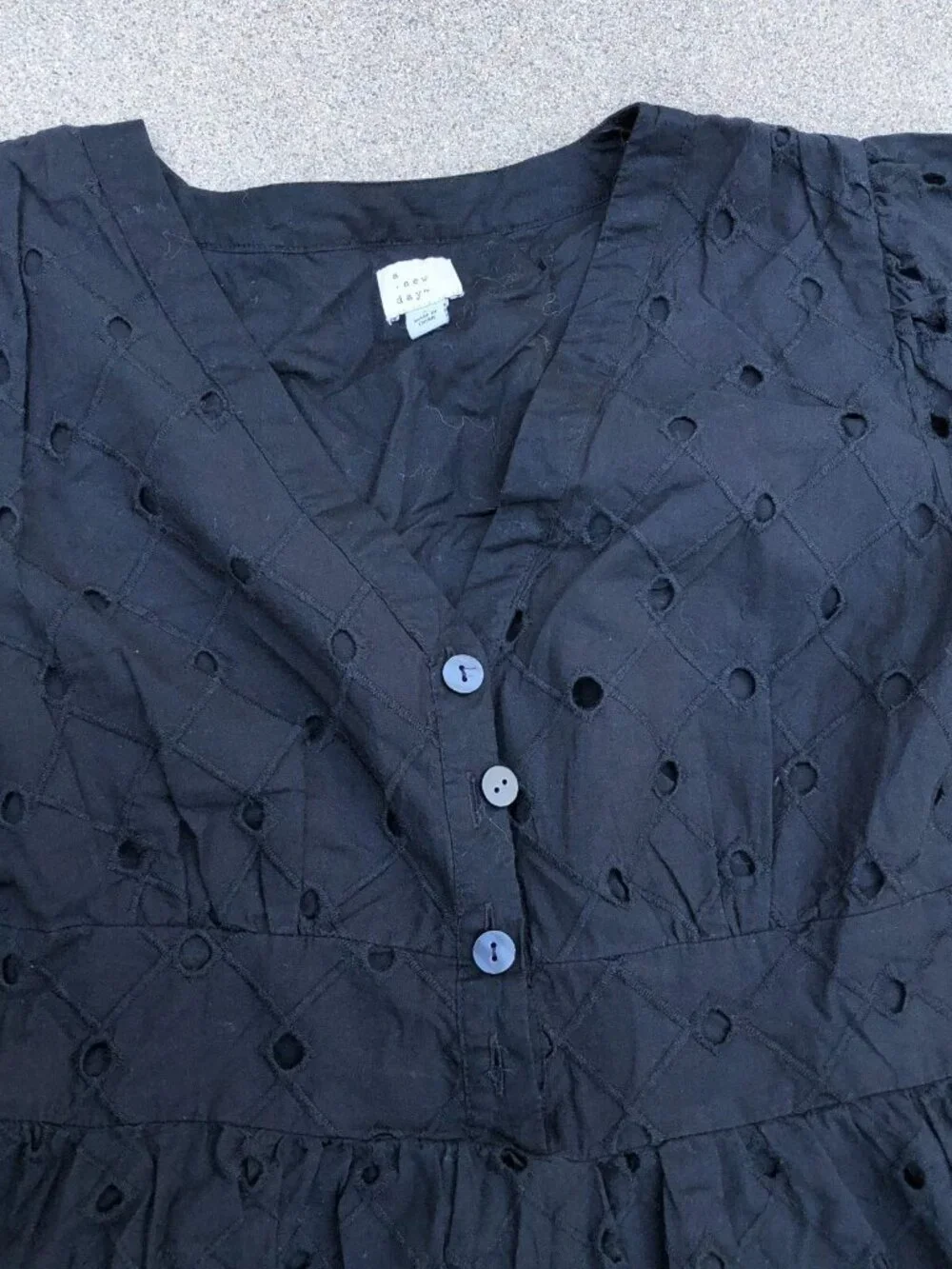 A NEW DAY Black Dress Women's LARGE Short Sleeve Button A Line - Picture 3 of 6